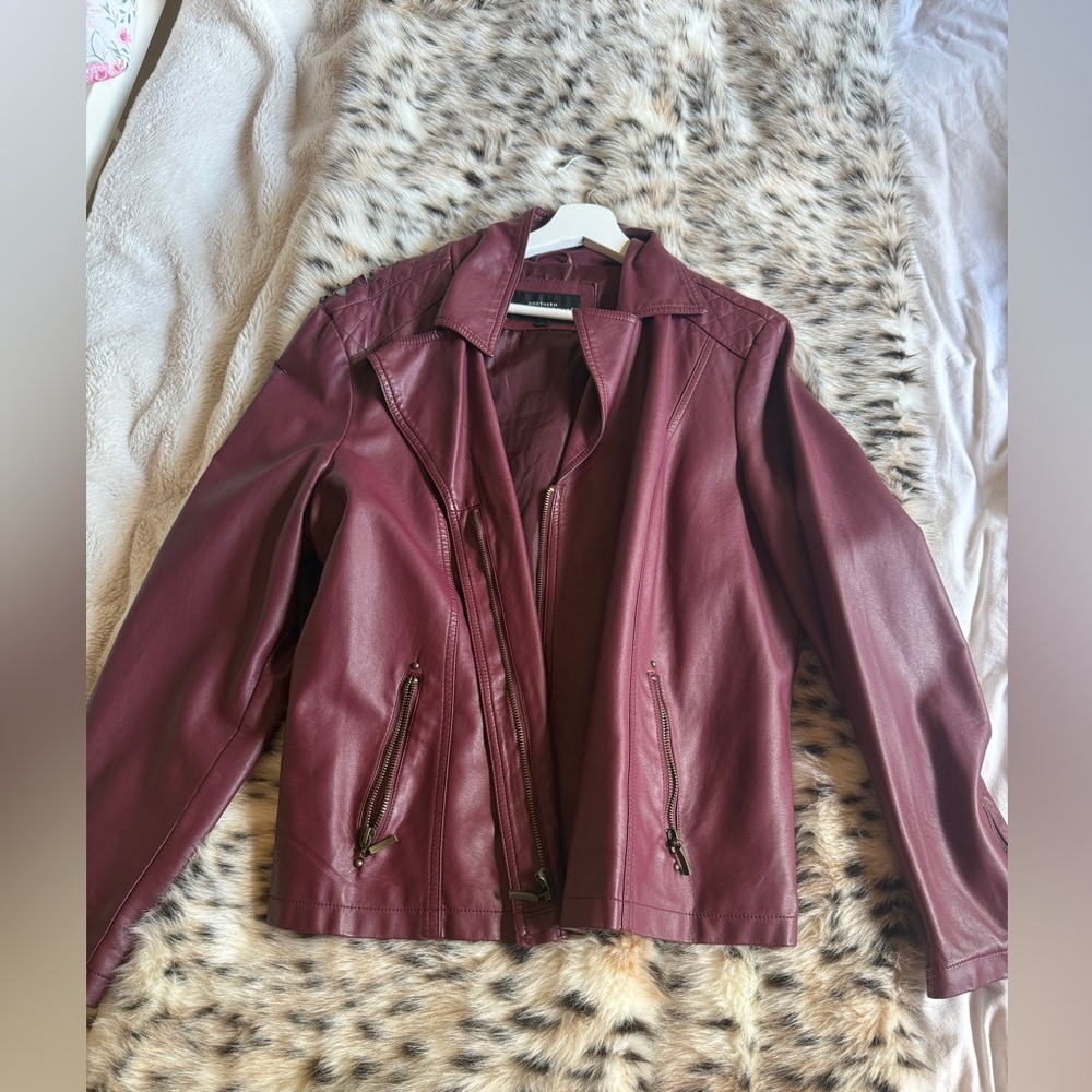 Burgundy, leather jacket